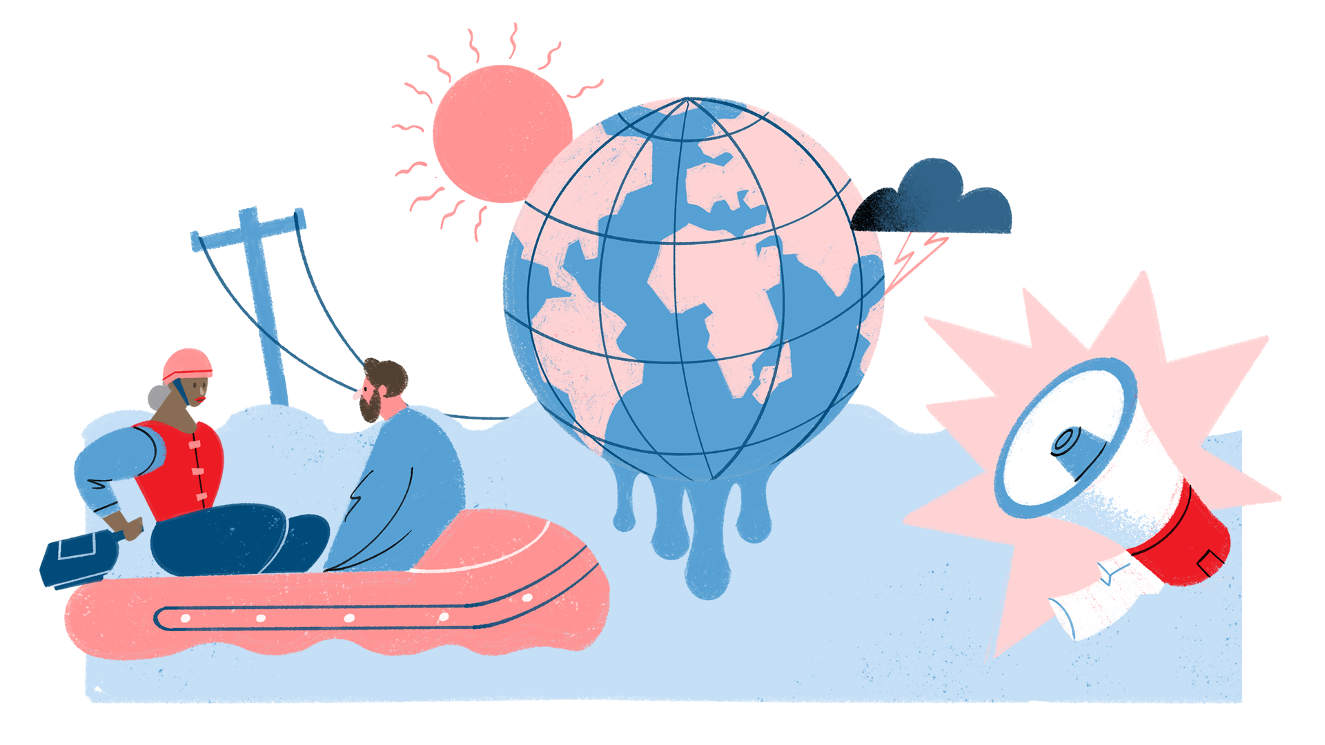 En tecknad bild där en person använder en bärbar dator och en annan en surfplatta.