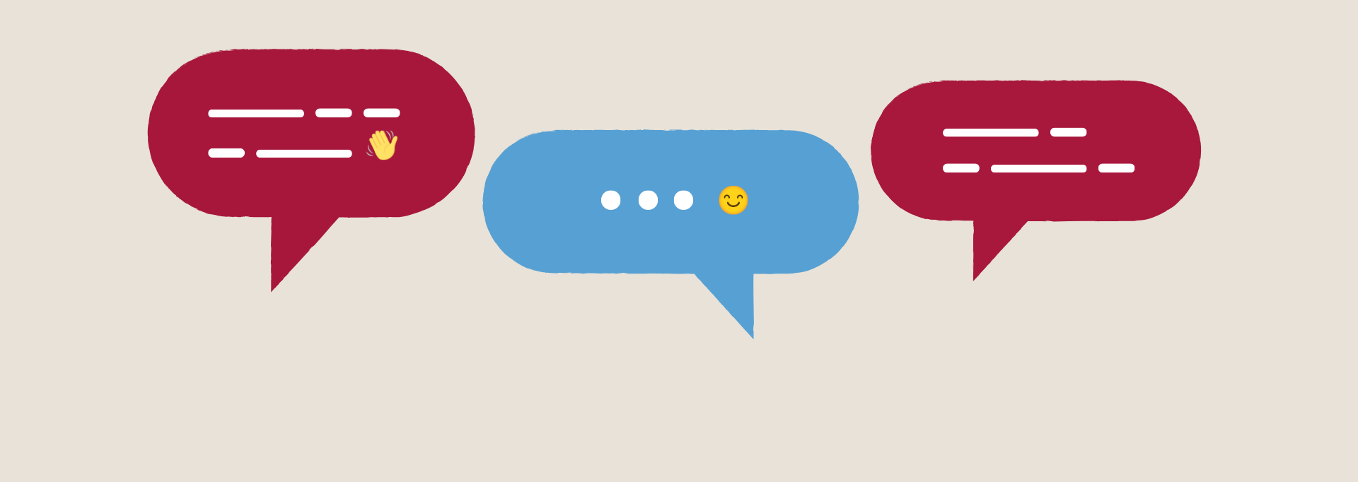Illustrerade chat bubblor med text "Vill du prata?" på finska, svenska och engelska.